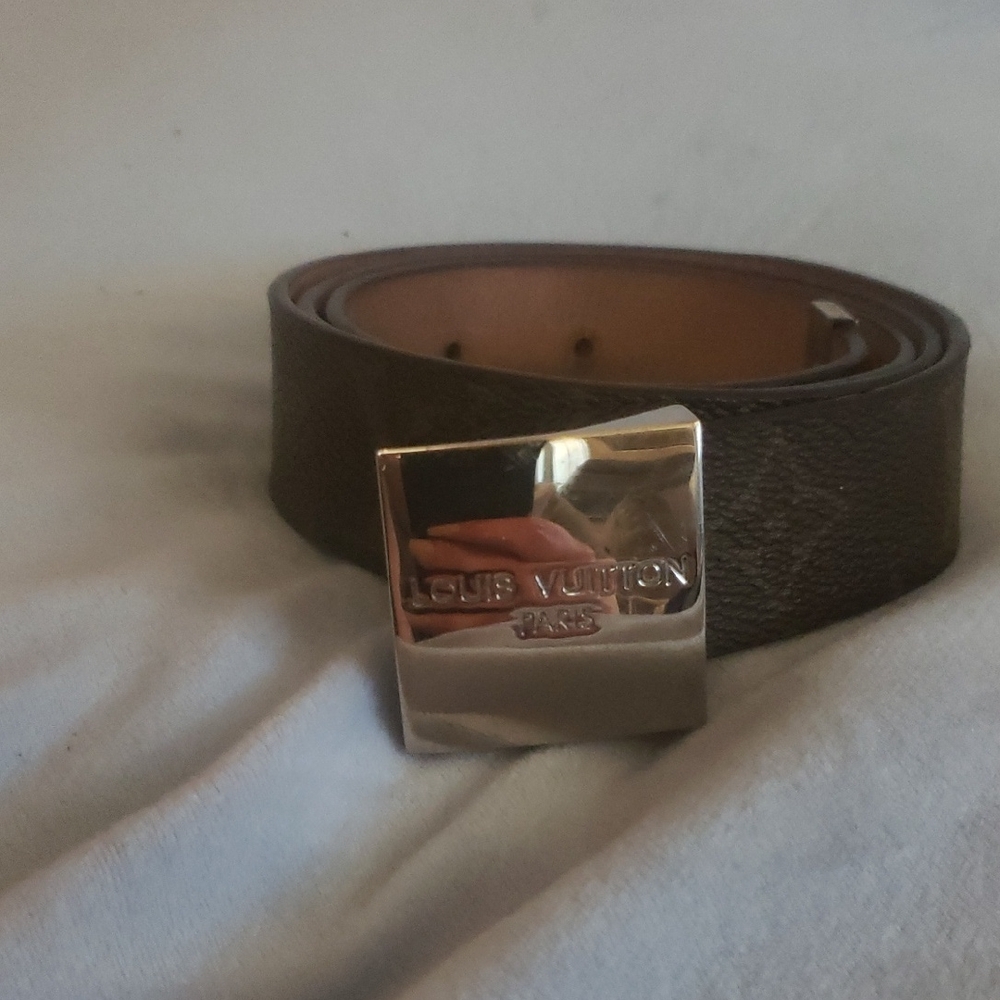Louis Vuitton Dark Brown Belt with Shiny Silver Buckle